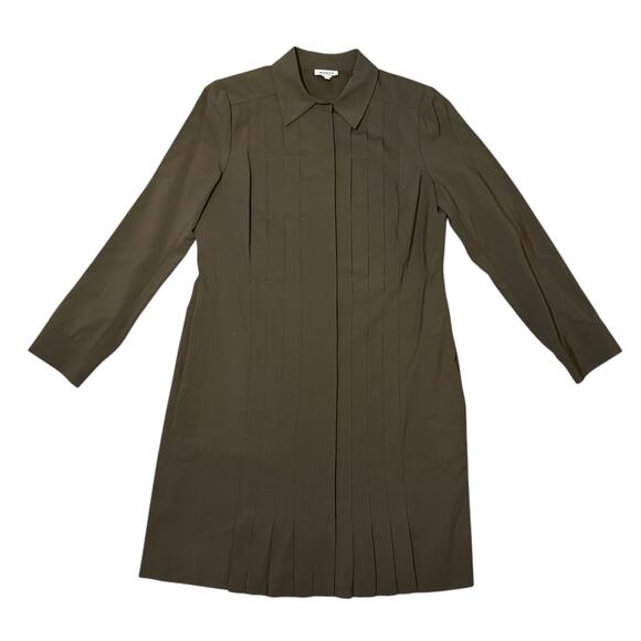 Worth New York Pleated Button Up Shirt Dress Wool Blend Olive Green - Size 12 - Picture 1 of 10